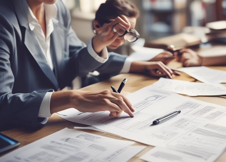 Business professionals reviewing supplier contracts and performance documents during a meeting, emphasizing IT procurement consulting and service management.